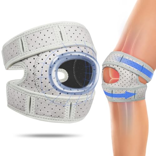 Fefod Rodillera Original, Ortho Rodilleras con 2 Correas Ajustables, Silicona 3D Rodilleras Menisco y Ligamento, Respirable Rodilleras Deportiva Artritis Desgarro de Menisco para Hombre y Mujer, Gris