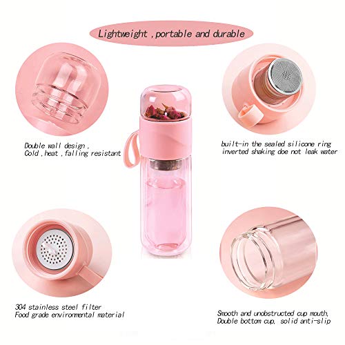 Glass Tea Bottle Infuser Double Layer Glass Tumbler,14 Oz Travel Mug With Strainer Tea Bottle For Loose Leaf Tea,Tea Cup With Stainless Steel Mesh Filter, Portable Fruit Water Bottle To Go #TOP2