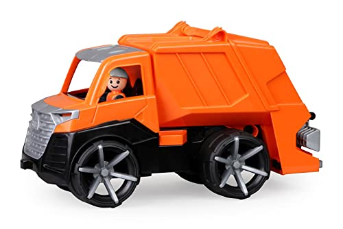 Lena TRUXX² 04514 Truck with Wheelie Bin, Commercial Vehicle Approx. 30 cm, Robust Rubbish Truck with Bin and Fully Movable Toy Figure, for Children from 2 Years, Toy Vehicle in Orange/Black