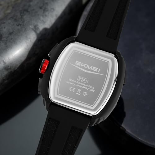 Image of SKMEI Tonneau Analog Watch - Men's Quartz Fashion Sports Watch, Analog Display, 30M Water-Resistant, Stopwatch & Date Function, Durable Zinc Alloy Case - 9341
