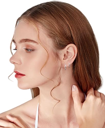 Tornito 12 Pairs Surgical Stainless Steel Huggie Hoop Earrings Gold Silver Small Hoops Cubic Zirconia Earrings 6mm 8mm 10mm 12mm 14mm 16mm Cartilage Helix Tragus Lobes Hinged Piercings for Women Men4