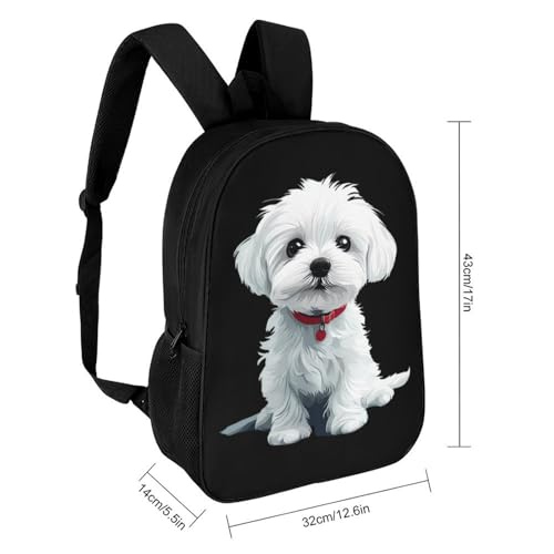 Polar Fleece Maltese Dog Cute Puppy Unisex Backpack 17" Casual Daypacks Simple Shoulders Bag for Camping Hiking Travel Gear2