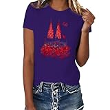 Gestreiftes Karnevals-T-Shirt, festliches Oberteil, bequemes Freizeit-T-Shirt für Damen(Lila,XL)