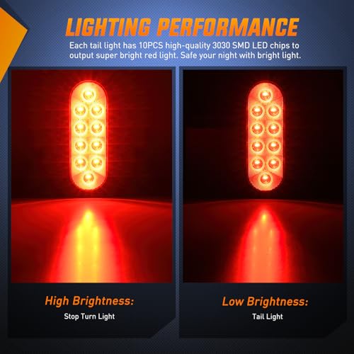 Image of Nilight LED Trailer Light Kit 6 Inch Oval Stop Turn Taillight 2 Inches Round Red Amber Side Marker Lights 9 LED ID Bar for 12V RV Camper Caravan Truck Bus Boat