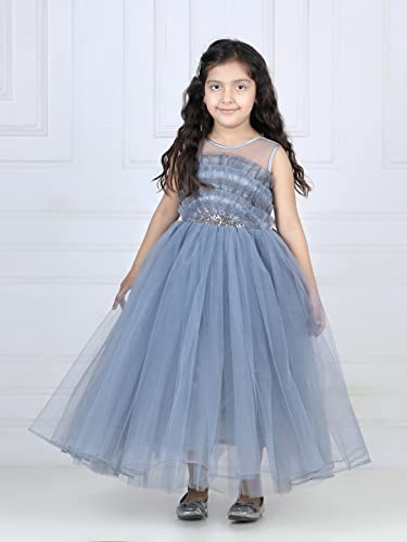 Image of Toy Balloon Kids Grey Emblished Full Length Girls Gown Dress