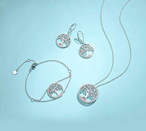 Agvana Sterling Silver Tree of Life Earrings for Women Cubic Zirconia CZ Family Tree Leverback Dangle Drop Earrings Anniversary Birthday Gifts for Women Women Grandma Wife Her4