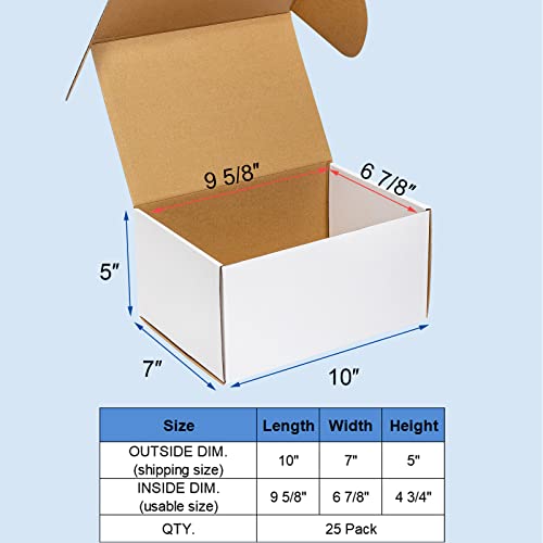 Wowxyz 10X7X5" 25 Pack Shipping Boxes - White Corrugated Cardboard Box Mailers For Small Business, Literature Mailer Box Packaging Supplies Flat Empty Mailing Box #TOP1
