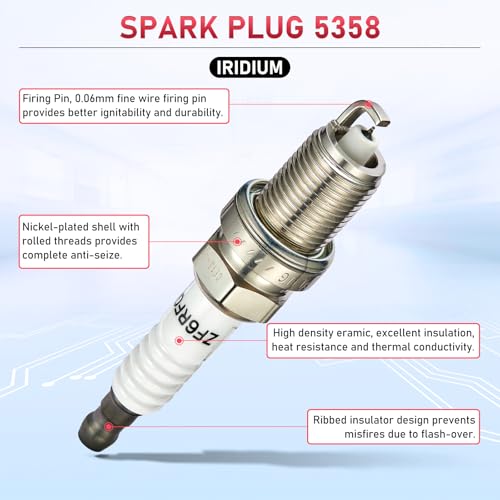 Image of 5358 Iridium Spark Plugs 6 Pack Compatible with Dodge Nitro Dakota Ram 1500 Compatible with Honda Accord X5 MDX TL 2.3L 2.5L 3.0L 3.2L 3.5L 3.7 L6 V6 Engine for ZFR6FIX-11 6441 Spark Plug