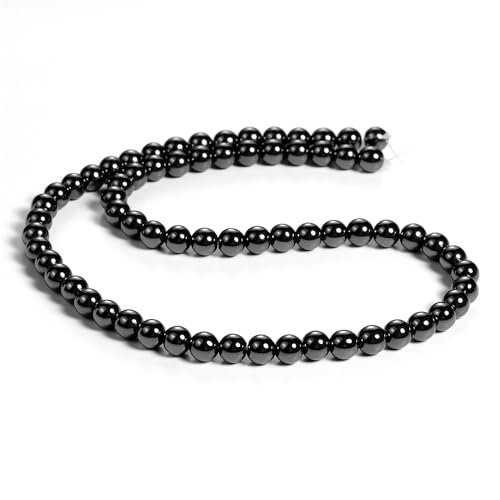 Image of BEADNOVA 6mm Natural Hematite Gemstone Round Loose Beads for Jewelry Making (62-64pcs)