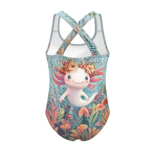 Image of WELLFLYHOM Girls' One Piece Swimsuit for Age 5-14 Cross Back Full Coverage Swimwear Sleeveless Bathing Suits
