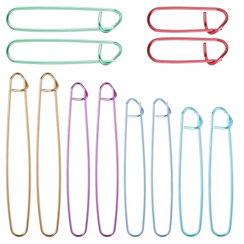 12 Pcs Knitting Stitch Holder, Ymapinc 6 Sizes Needles Stitch Holders Set Sturdy Aluminum Mixed Color Safety Pin Cable Knitting Bent Weaving Needle Hooks for Knitting Notions or Crochet