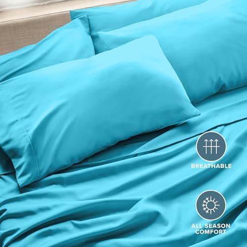 Image of Bare Home Microfiber Bulk Pillow Cases - Standard /Queen Size Set of 4 - Cooling Pillowcases - Double Brushed - Aqua Pillowcases 4 Pack - Easy Care (Standard - 4 Pack, Aqua)