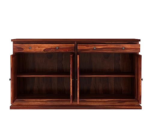 Image of SHIKHA WOOD CRAFT Solid Sheesham Wood Sideboard Cabinet with 2 Drawers and 4-Doors | Multipurpose Wooden Storage Organizer Furniture for Living Room, Kitchen, Crockery, and Bedroom (Honey Finish)