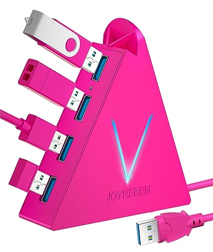 Image of USB Hub 3.0, JoyReken 4-Port USB Splitter for Laptop, Ps4 Keyboard and Mouse Adapter Compatible with Xbox, PC, MacBook, Surface Pro, Flash Drive, HDD, Console, Printer, Camera,Keyborad,Mouse, Hot Pink