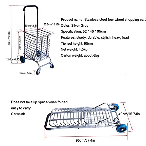 Zusammenklappbarer Mehrzweckwagen aus Edelstahl – leichter 4-Rad-Kletter-Einkaufstrolley, langlebiger Lebensmittel- und Wäsche-Organizer, tragbar für einfachen Transport – Bild 4
