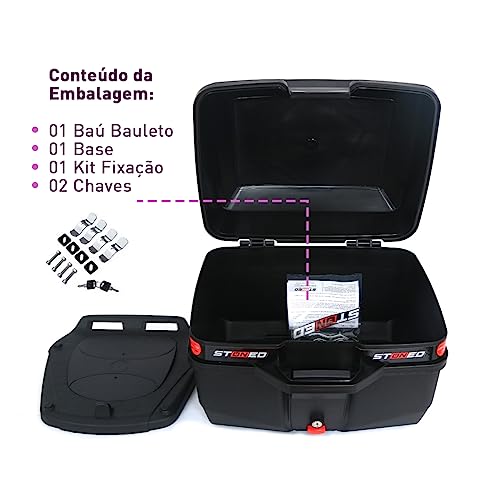 Baú Bauleto Para Moto 35L Quadrado Super Resistente Prático Chave Reserva Viagem Portátil