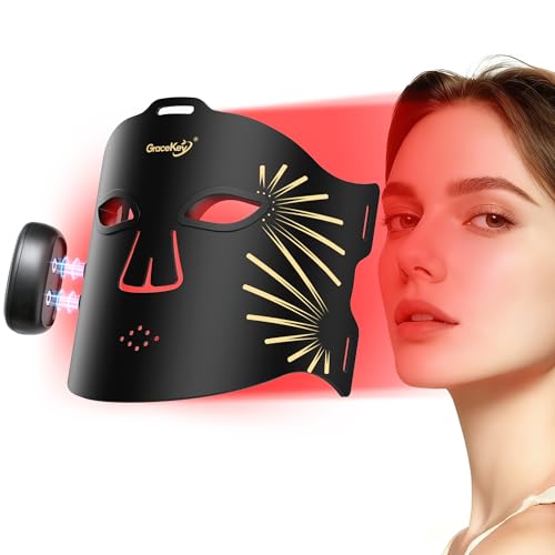 HSA FSA Gracekey Red Light Therapy for Face, 4-in-1 Colors LED Facial Light Therapy Mask, 2000mAh Rechargeable Light Therapy with Timer for Home Use