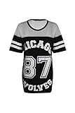 baseball jersey damen  Damen T-Shirt Chicago 87 Wolves Lockeres Übergroßes Baseball T-Shirt Kleid Langes Top - Schwarz, S/M (EU 36/38)