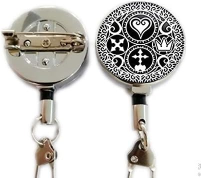 Handmade Kingdom Hearts Ultimania Trinity Emblem Necklace, Pendant Gift for Her Him,Retractable Badge Holder Carabiner Reel Clip On ID Card Holders