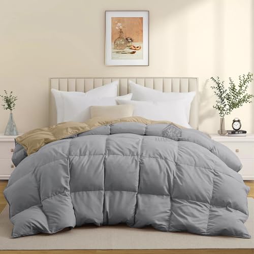 Image of Super Comfort Reversible 500 GSM Comforter Double Bed Size (90 inchX100 inch) - Heavy Winter Comforter 500 GSM Microfiber Fill - Duvet /Blanket Double Bed - Beige /Silver Grey Color