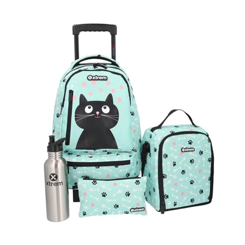 Kit Mochila Escolar Xtrem 4Pc Run Pack 295 Menta Com Gato