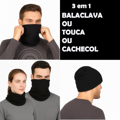 Kit 3 Máscaras balaclava cachecol, flanelado, Proteção UV50, Unissex, Preto, para Pescoço, Corrida,