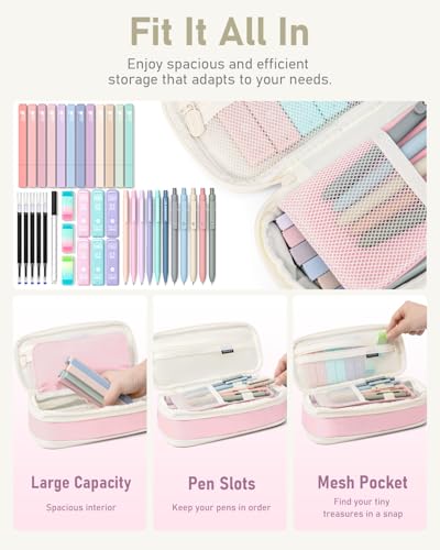 Four Candies Pack of 39 School Supplies with Pencil Case, 12 Pastel Highlighters, 5 Gel Pens, 6 Mechanical Pencil Set, Aesthetic Pens for Teenagers Girls Cool Things School Stuff Clean Girl Office