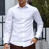 Camisa de vestir de manga larga con cuello abotonado para hombre, para negocios, casual, boda, oficina, viajes, uso diario, blanco 01, XX-Large