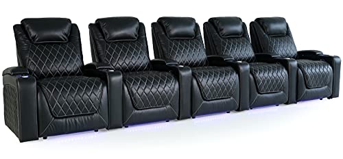 Valencia Oslo Xl Home Theater Seating | Premium Top Grain Italian Nappa 11000 Leather, Power Headrest, Power Lumbar Support, Extra Space, 400 Lbs Capacity (Row Of 5, Black) #TOP17
