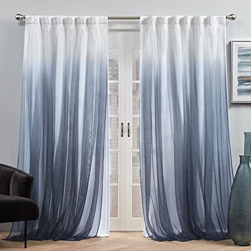 Exclusive Home Crescendo Lined Room Darkening Blackout Hidden Tab Top Curtain Panel Pair, 52"x108", Indigo, Set of 2