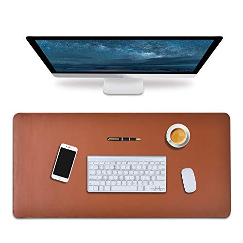 Tapis de bureau en cuir Ruby Lil marron 24x12 pouces avec coutures renforcées