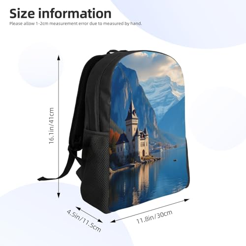 Comfort Fit Unisex Jigsaw Puzzle Castle The Shore of Lake Mountains The Backpack Durable Commute Travel Adventures 16 in4