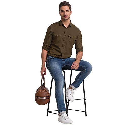 Image of Spykar Men's Slim Fit Flat Collar Full Sleeve Solid Casual Shirts