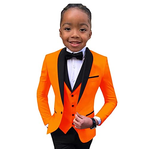 Boys Suit Wedding Tuxedo 3 Piece Shawl Collar Jacket Pants Vest Child Formal Blazer Set Slim Fit Outfit 8 Red #TOP5