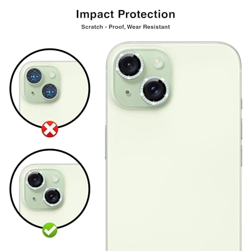 Image of Back Camera Lens Ring Guard Protector for Apple iPhone 15 | Diamond Camera Ring Aluminium Alloy Edge (Green)