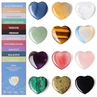 AWARDSEN 12 Stück Heilsteine Herz Edelsteine Set Pocket Kristalle Enthält 12 Karten, Mutsteine Glückssteine, Kleiner Glücksbringer Kleine Geschenke für Kinder Frauen