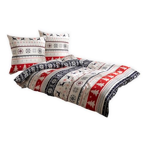 Traumschlaf Feinflanell Bettwäsche Set Flanell Bettbezüge aus 100% Baumwolle mit Reißverschluss Winter Bettgarnitur mit Hirsch-Motiv 135x200 cm + 80x80 cm