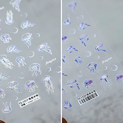 Nail Art Stickers Ocean Cute Jellyfish Summer Nails Decal Design For Acrylic Nail Foils Decorations Supplies (Stylish) #TOP4