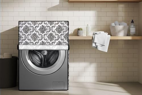Image of Stylista Washing Machine Cover Compatible for Bosch 8 kg Front Load WAT24463IN Floral White & Black