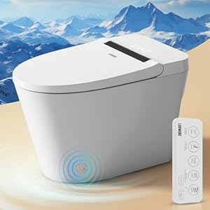 Smart Toilet with Bidet Built in, Luxury One Piece Elongated Bidet Toilet, Auto Open/Close/Flush, Foot Sensor Operation, Built-in Tank & Booster Pump, Heated Seat, Massage Wash, Night Light