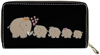 chaqlin PU Leather Long Zipper Wallets Elephant Family Pattern Ladies Purse Female Gift