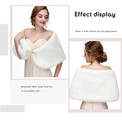 Women's Faux Fur Shawl Wraps Wedding Scarf Stole Cape for Bride and Bridesmaids2