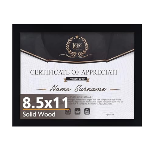 KINLINK 8.5x11 Picture Frame, Black Solid Wood Diploma Frame with Acrylic Plexiglass for Pictures, Certificate Degree Document Frame Tabletop and Wall Mounting Display Photo Frame 1 Pack
