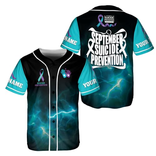 Custom Suicide Awareness Baseball Jersey, Suicide Prevention Shirt, Ribbon Suicide Awareness Pride Jersey Inspirational Gift miniatura 1