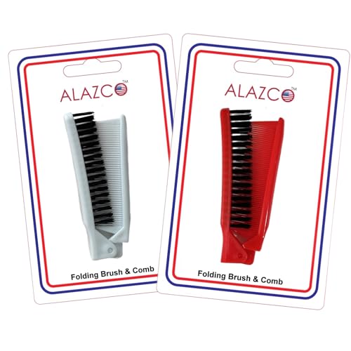 Folding Compact Travel Pocket HAIR BRUSH/COMB 1 Red 1 White Travel Camping School Gym Locker Work Car Purse Dorm (2pc Set)