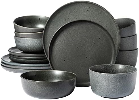 Gibson Elite James Street 16 Piece Stoneware Matte Reactive Double Bowl Dinnerware Set - Truffle Grey