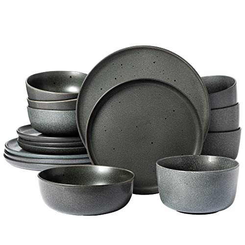 Gibson Elite James Street Stoneware Matte Reactive Double Bowl Dinnerware Set - Truffle Grey, Service for 4 (16pcs) by Gibson Elite - Used condition - US$31.19