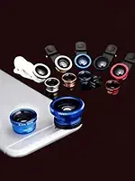 Zazumi Kit de lente de telefone divertido 3 em 1 peça olho de peixe macro selfie grande angular acessório para câmera portátil fotografia gadget festa estilo multicolorido ideia de presente (azul)
