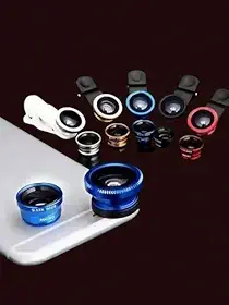 Zazumi Kit de lente de telefone divertido 3 em 1 peça olho de peixe macro selfie grande angular acessório para câmera portátil fotografia gadget festa estilo multicolorido ideia de presente (azul)