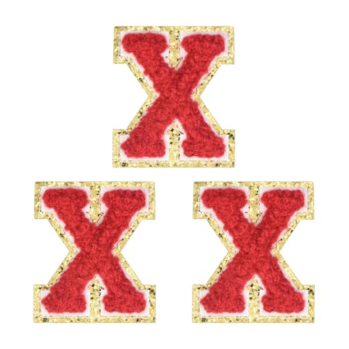 MECCANIXITY 2" Chenille Iron on Letter Patches Red Letter X 3pcs